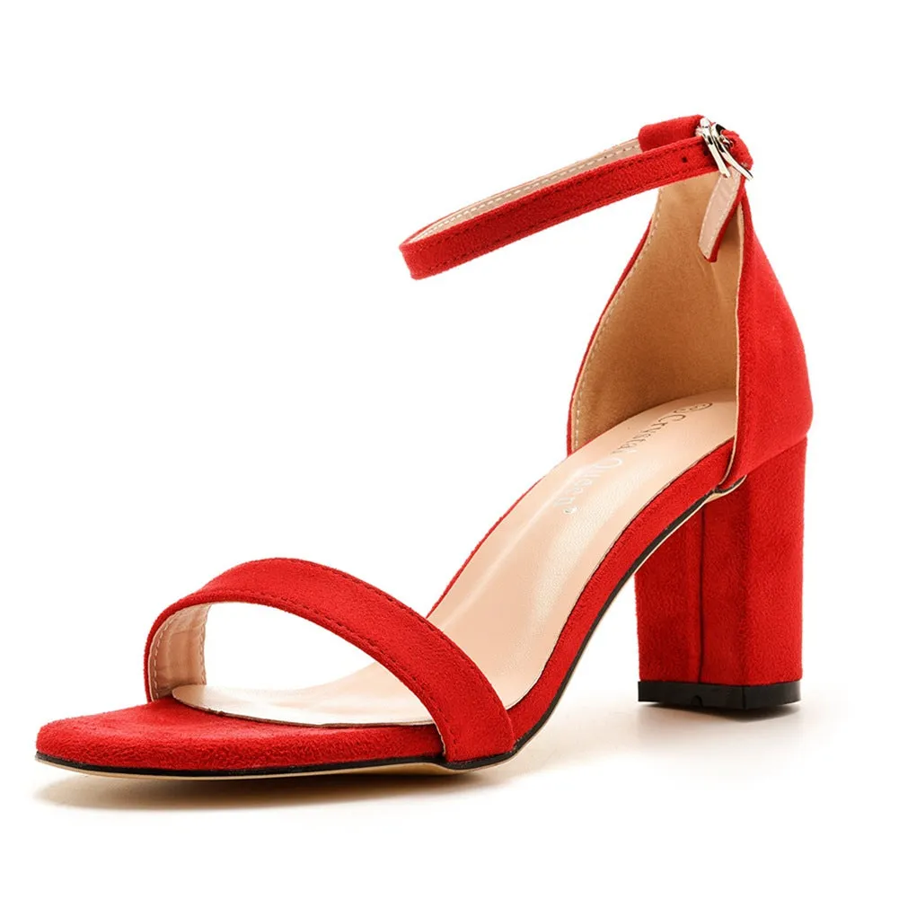 Open Toe Brief One-strap Buckle Chunky Heel Sandals