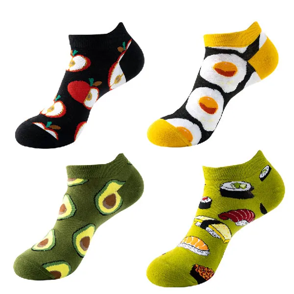 Set of 4 Pairs Food Pattern Low Cut Socks (One Size) 4對一套食物圖案船襪 (均碼)