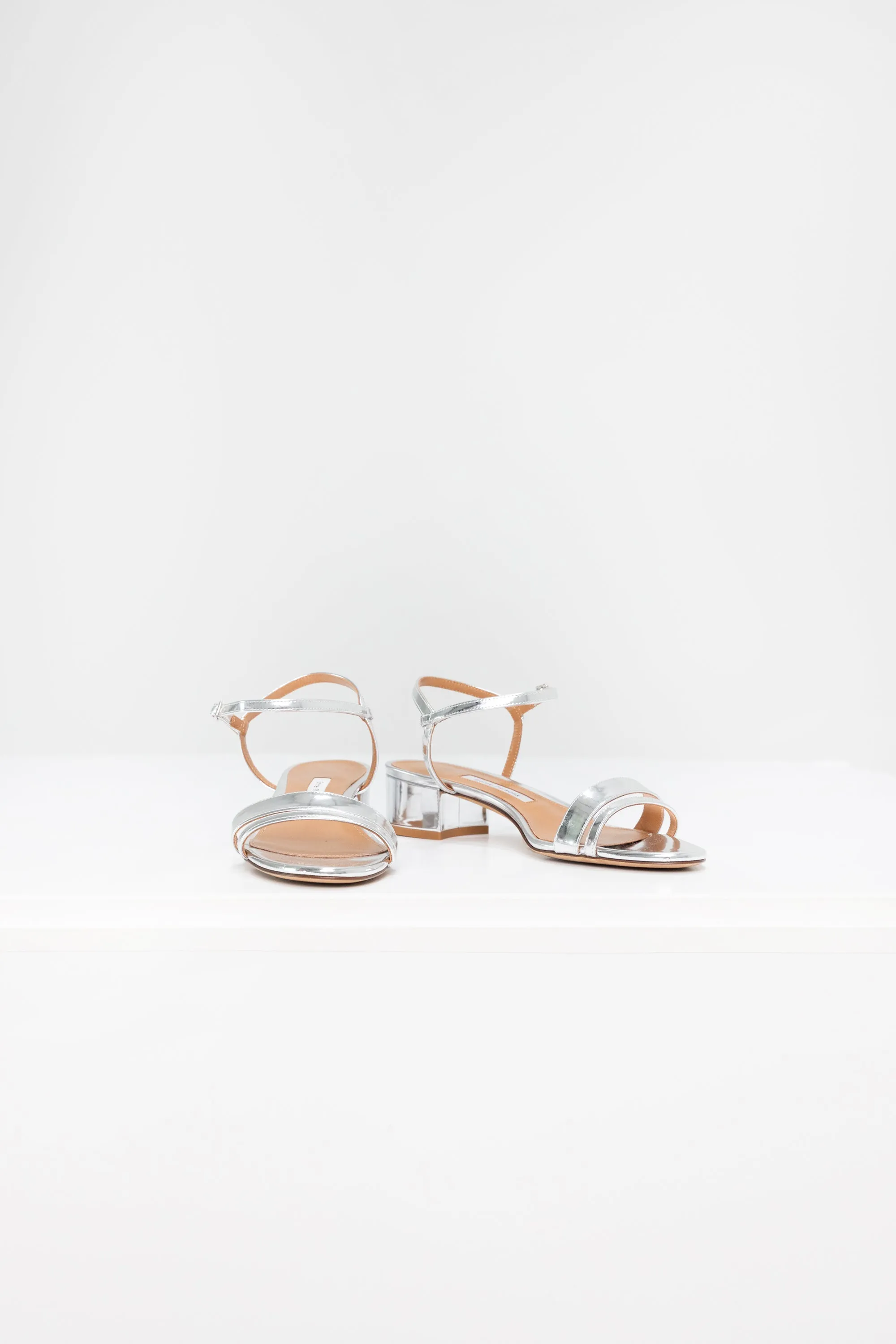 Simple Block Heel, Mirrored Silver Metallic