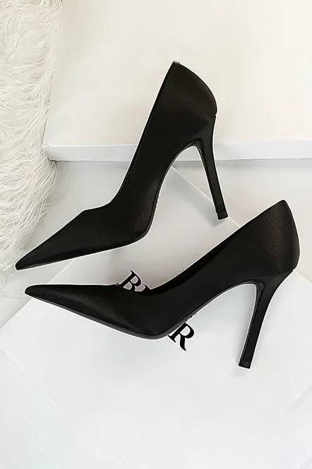 Simple Stiletto Solid Color Satin High Heels