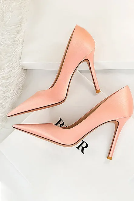 Simple Stiletto Solid Color Satin High Heels