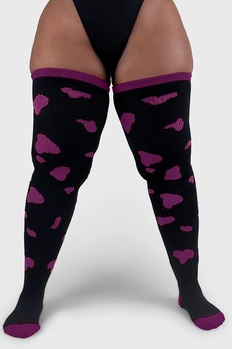 Thunda Tūbbies - Cow Print (Black w/Purple Spots)