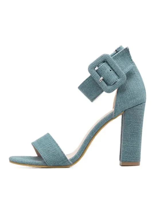 Trendy Denim Ankle Strap Block Heel Sandals