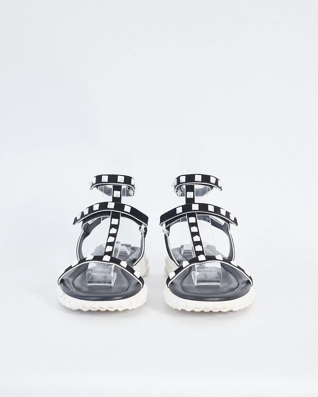 Valentino 'rockstud' gladiator sandals, black & white, 38