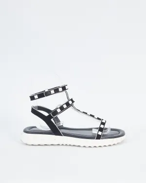 Valentino 'rockstud' gladiator sandals, black & white, 38