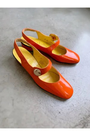 Vintage Mod 60’s Patent Orange Mary Janes - 6N