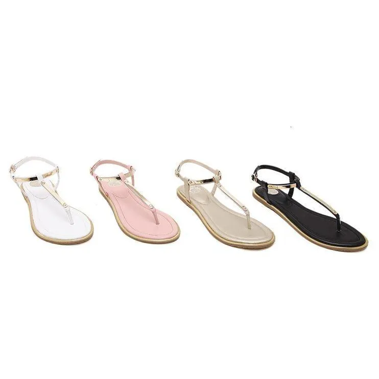 Womens Summer Flip Flops Faux Leather Sandals in Beige