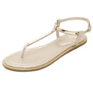 Womens Summer Flip Flops Faux Leather Sandals in Beige