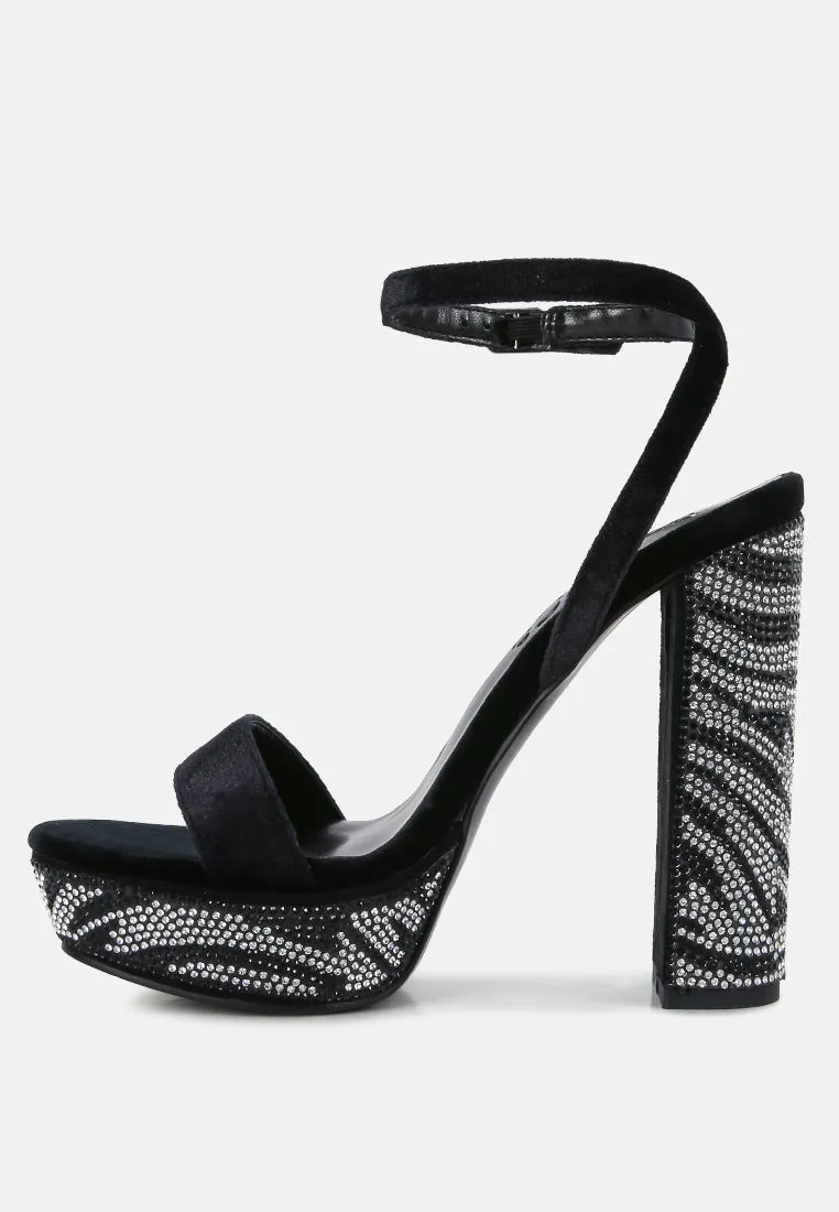 ZIRCON Black Rhinestone Patterned High Heel Sandals