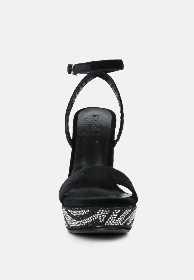 ZIRCON Black Rhinestone Patterned High Heel Sandals